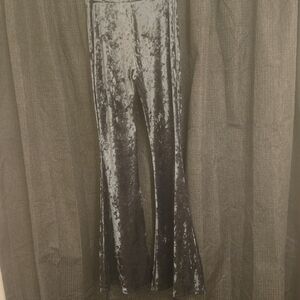 Velvet Flare Pants in Silver Gray
